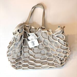 Henry Cuir Bag Persil Dingo Large Tote Beige Leather Net Overlay Italy Handmade